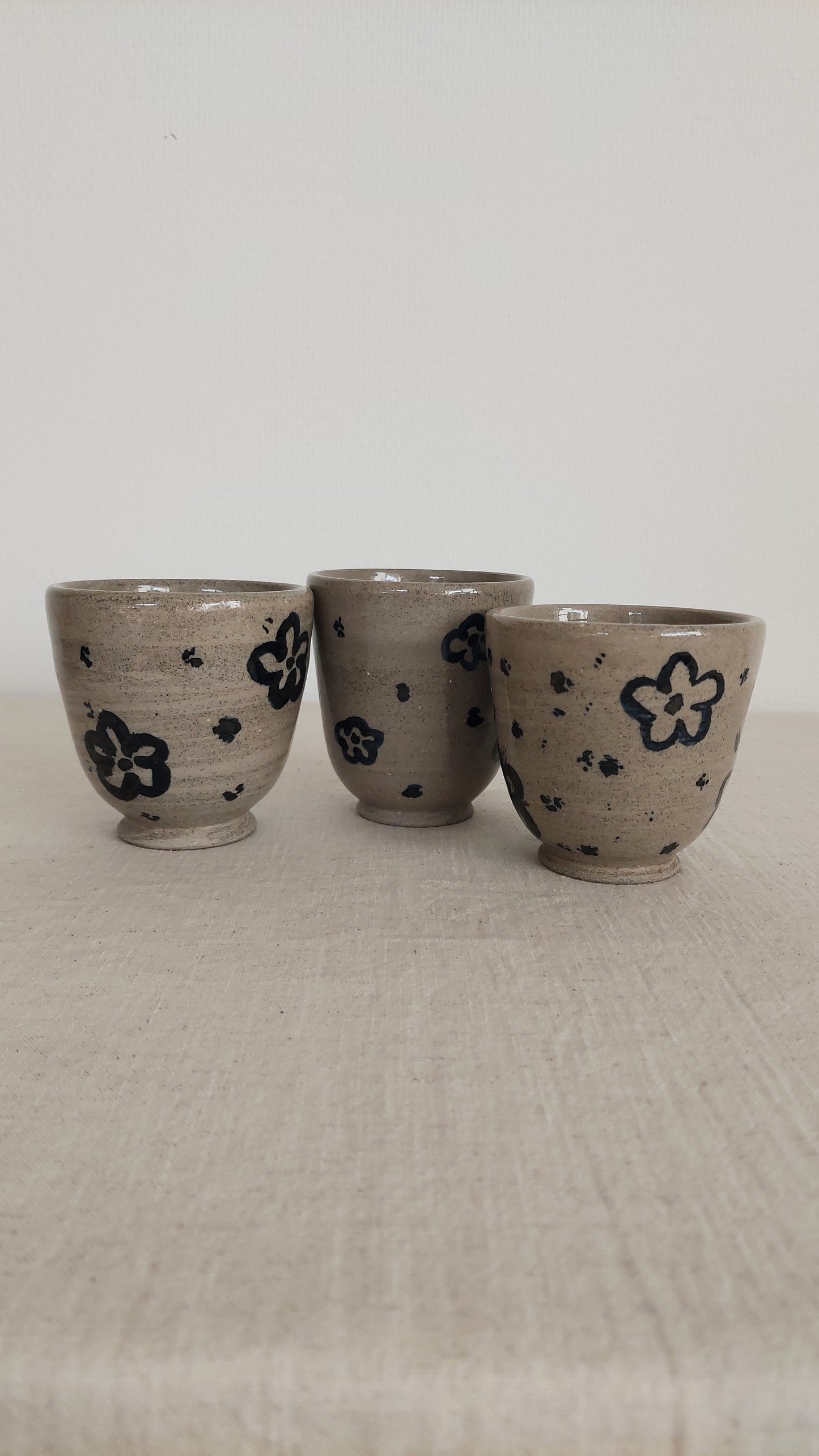 Grey Tea Cup (blue flowers)