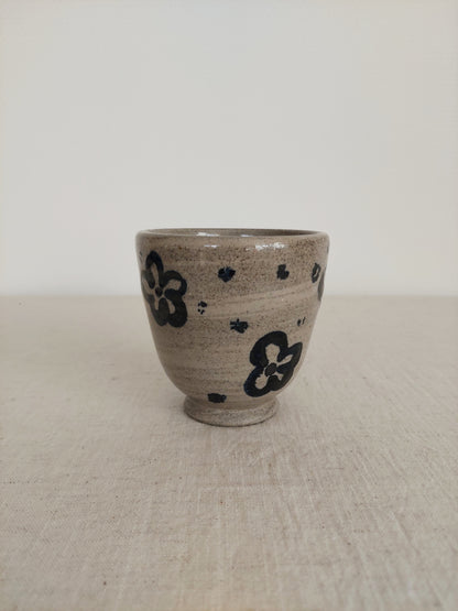 Grey Tea Cup (blue flowers)